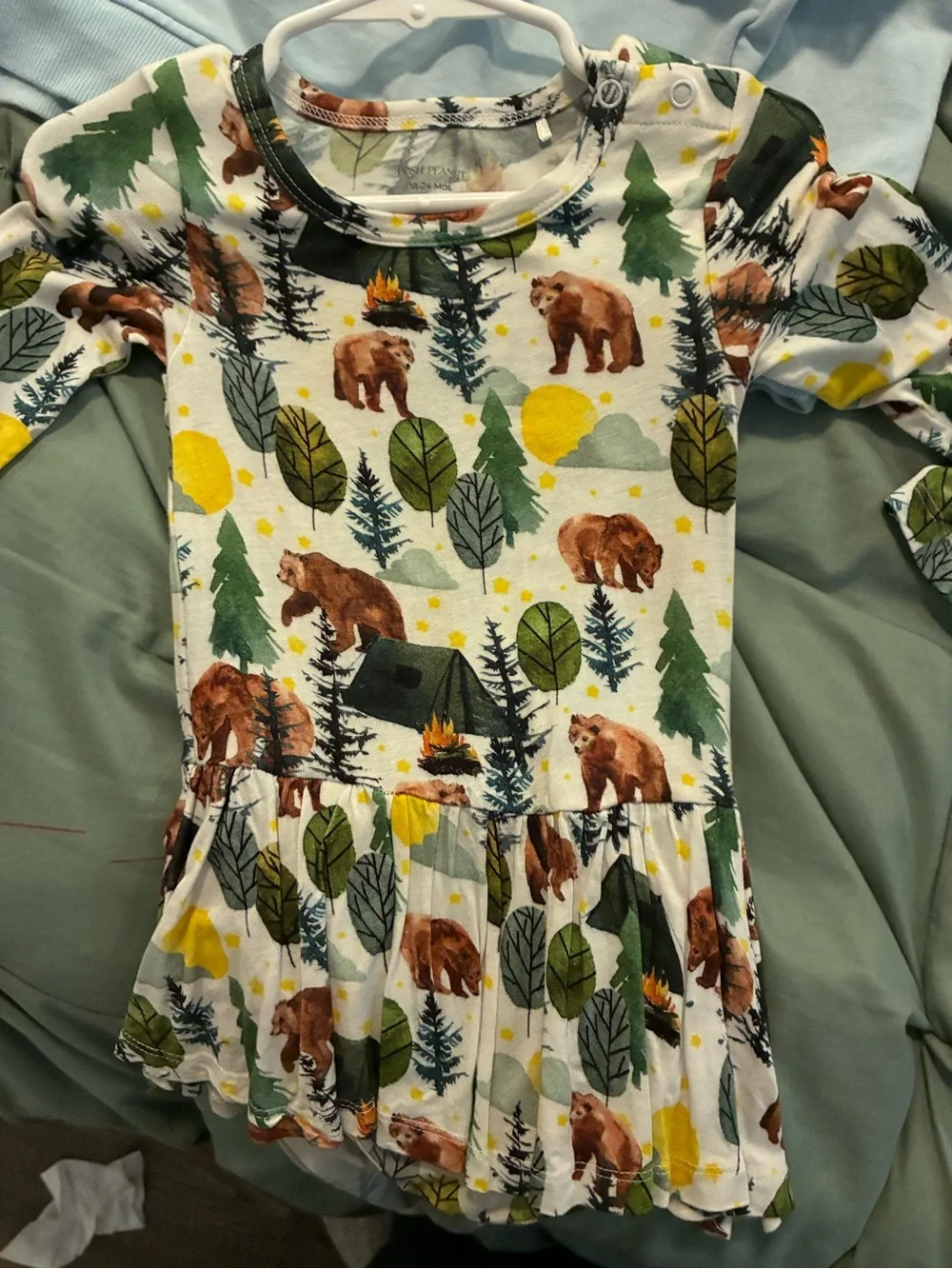 Posh Peanut White Green Brown Bear & Forest Print One-Piece